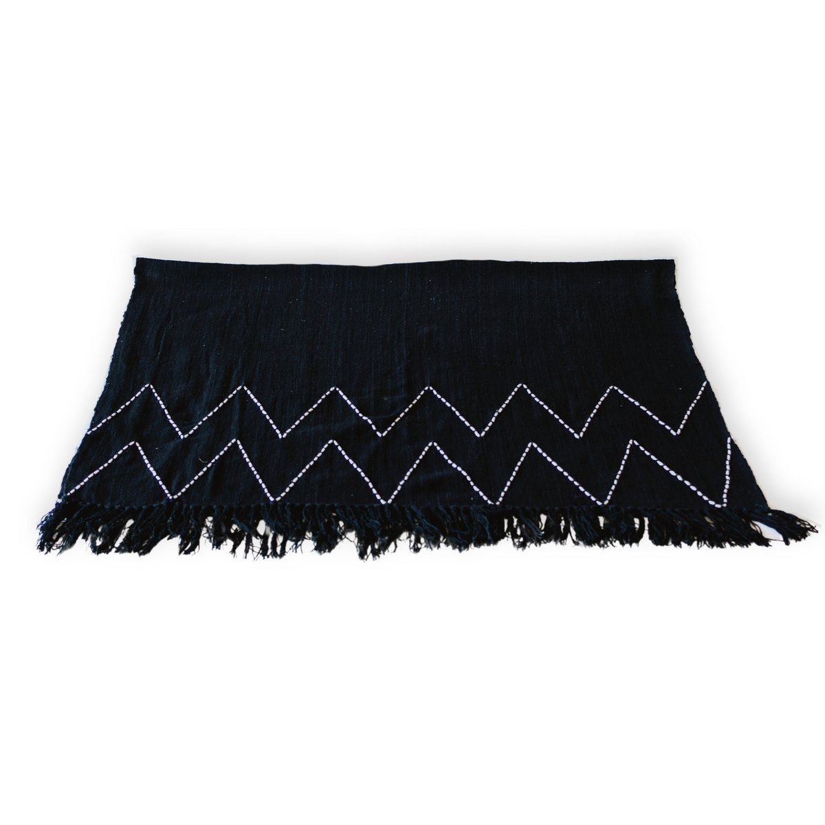 Handgeweven Katoenen Plaid LINGGAH – Zwart met Zigzagpatroon (140x200 cm)