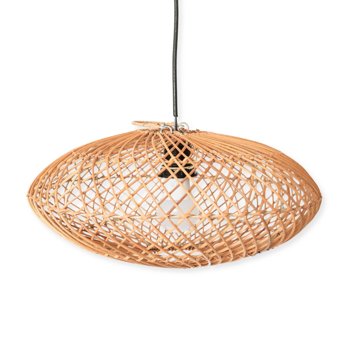 Rotan Hanglamp ARANA – Plat Handgeweven Boho Lampenkap (Ø 40 cm)