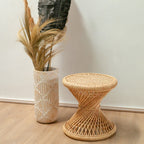 Ronde Rotan Bijzettafel LUHU – Handgemaakte Salontafel Beige (Ø 45 cm)