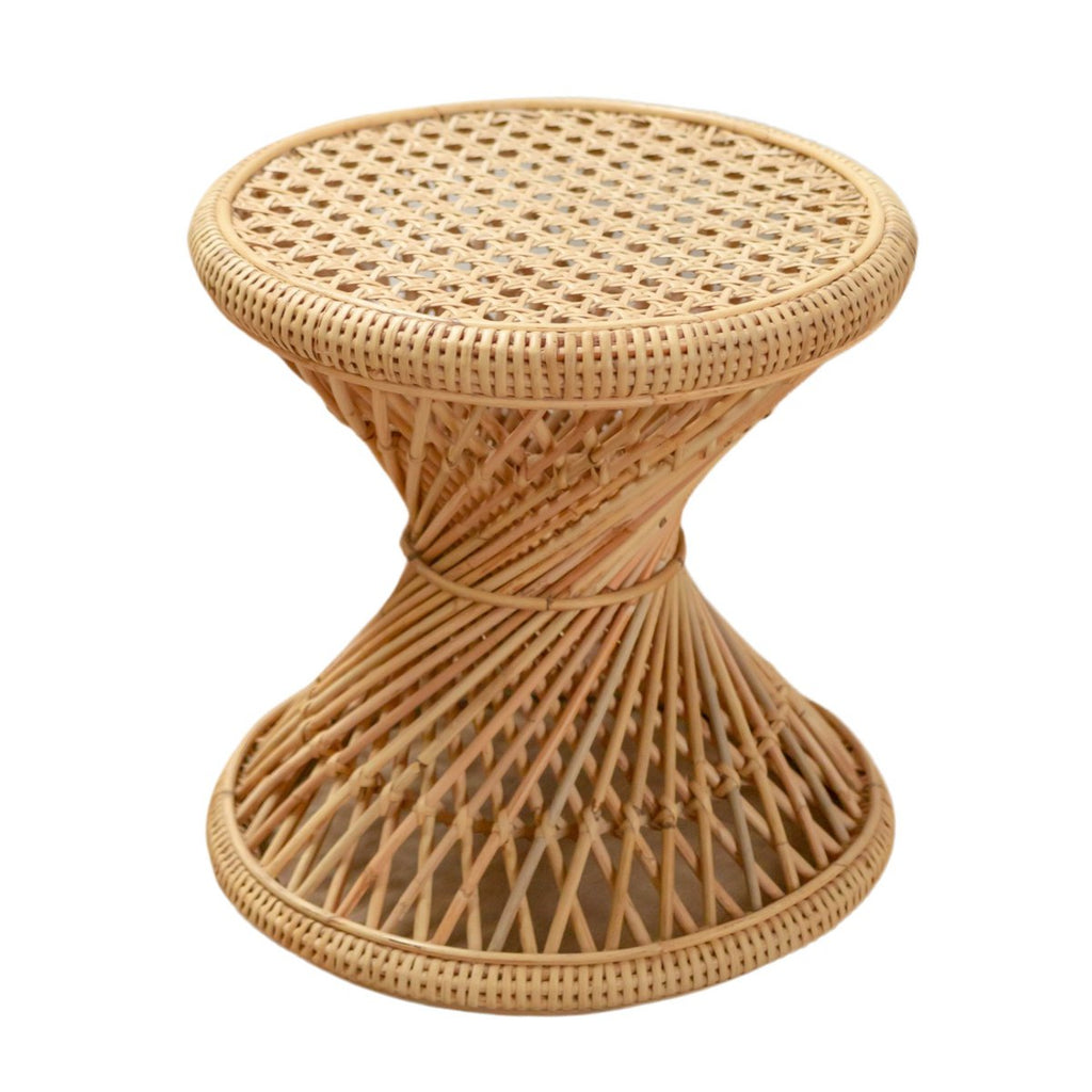 Ronde Rotan Bijzettafel LUHU – Handgemaakte Salontafel Beige (Ø 45 cm)