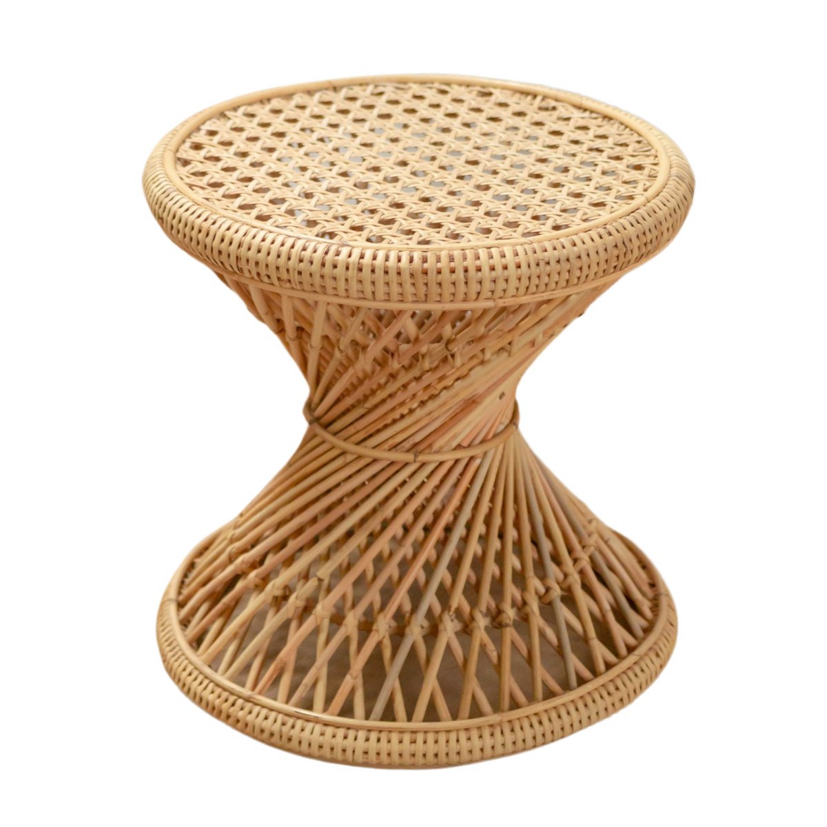 Ronde Rotan Bijzettafel LUHU – Handgemaakte Salontafel Beige (Ø 45 cm)