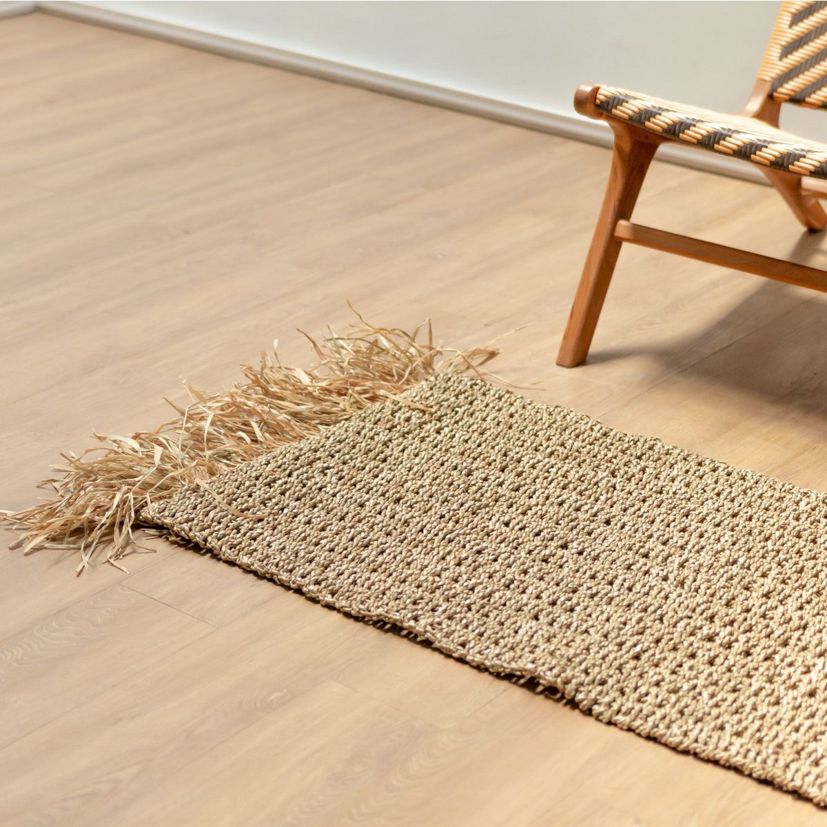 Handgeweven Zeegras Vloerkleed BARA – Boho Tapijt met Kwastjes (120x60 cm)