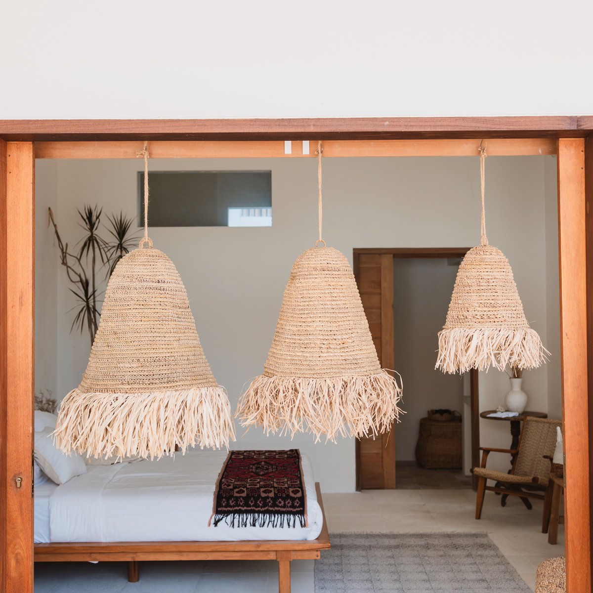 Raffia Hanglamp KALIMA – Handgeweven Boho Lampenkap met Franjes