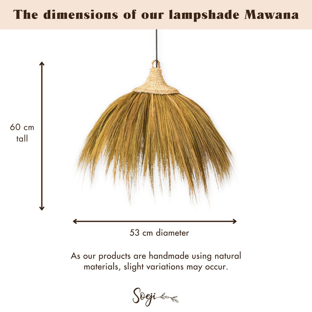 Grote lampenkap van zeegras – natuurlijke hanglamp met franjes – Boho hanglamp – handgemaakte tropische hanglamp MAWANA (Ø 53 cm)