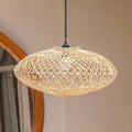 Rotan Hanglamp ARANA – Plat Handgeweven Boho Lampenkap (Ø 40 cm)