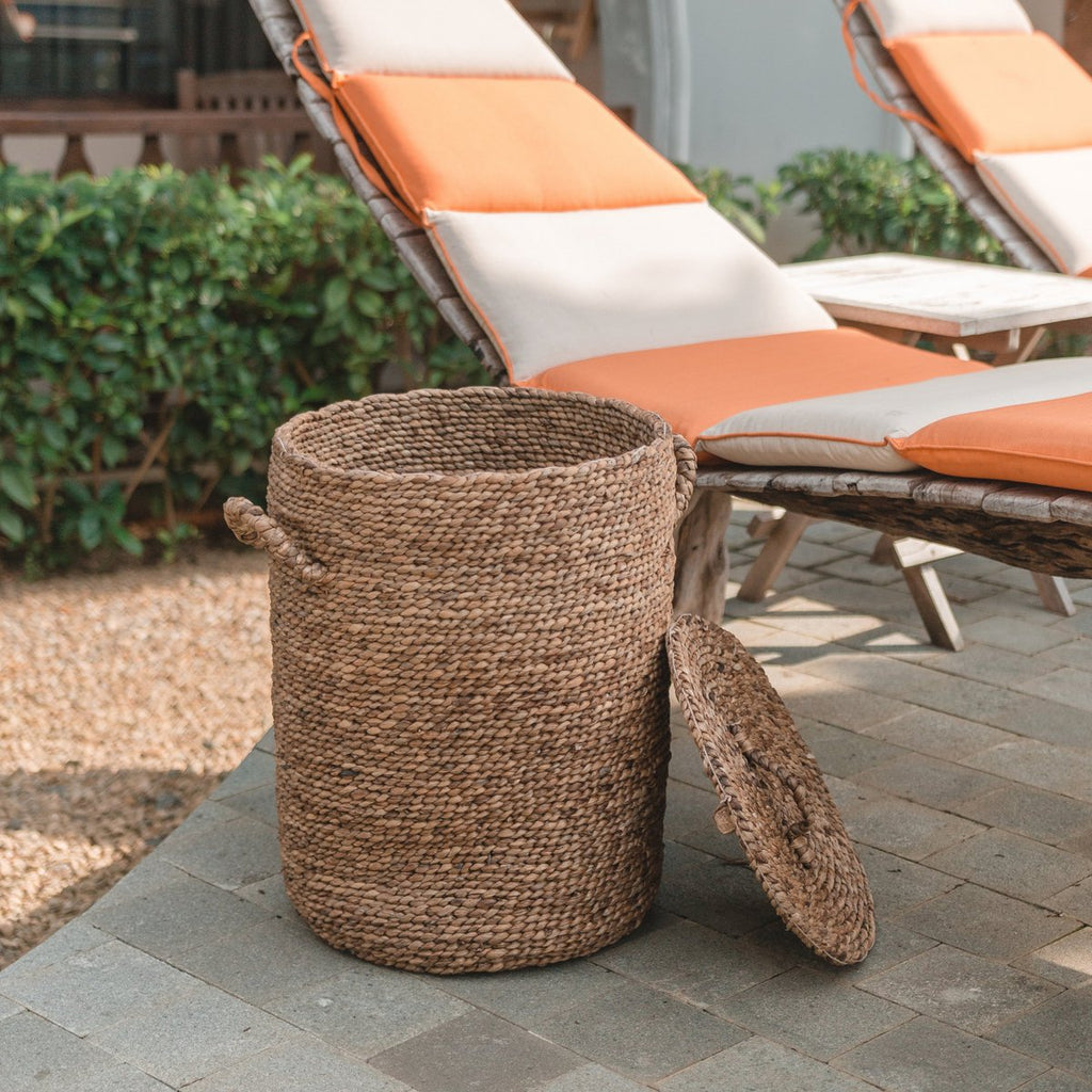 Handgeweven Wasmand IKAT – Waterhyacint Opbergmand met Deksel