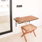 Houten Kruk INDRA – Trembesihout met Geweven Papier – Beige (Groot)