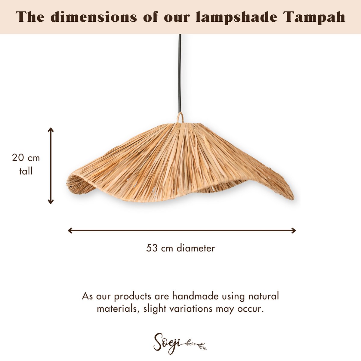 Grote Raffia Hanglamp TAMPAH – Handgemaakte Boho Lampenkap (Ø 53 cm)