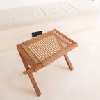Houten Kruk INDRA – Trembesihout met Geweven Papier – Beige (Groot)