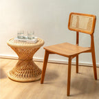 Ronde Rotan Bijzettafel LUHU – Handgemaakte Salontafel Beige (Ø 45 cm)