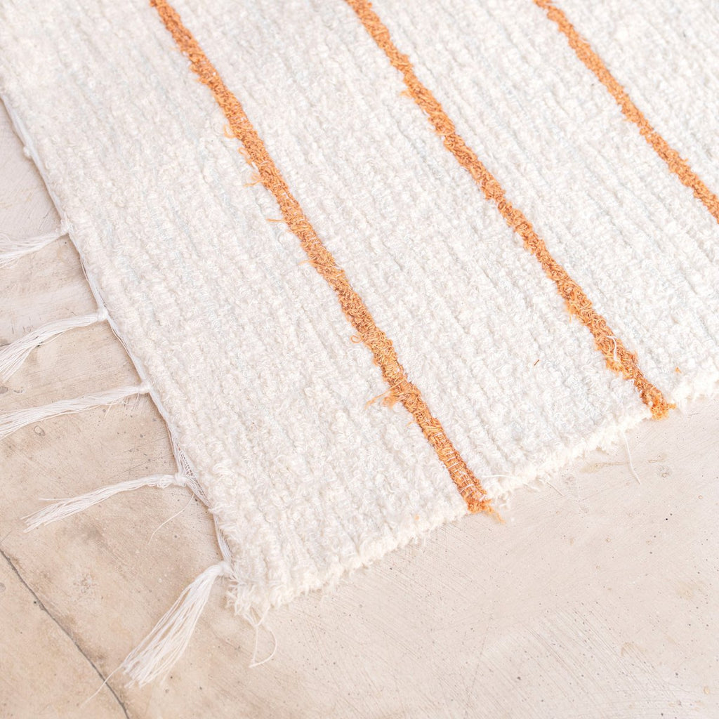 Handgeweven Katoenen Vloerkleed GIANYAR – Wit/Bruin Gestreept (64x51 cm)