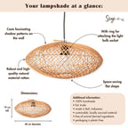 Rotan Hanglamp ARANA – Plat Handgeweven Boho Lampenkap (Ø 40 cm)