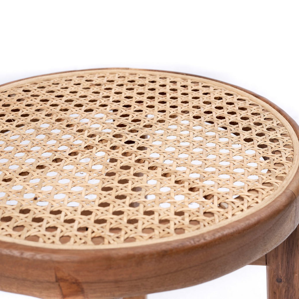Houten Kruk CARAMIN – Trembesihout met Geweven Rotan