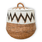 Wasmand met deksel – Boho Wasmand Rond – Grote Boho Mand – Geweven Mand met Katoenpatroon PALEM (3 maten Ø33/43/55cm)