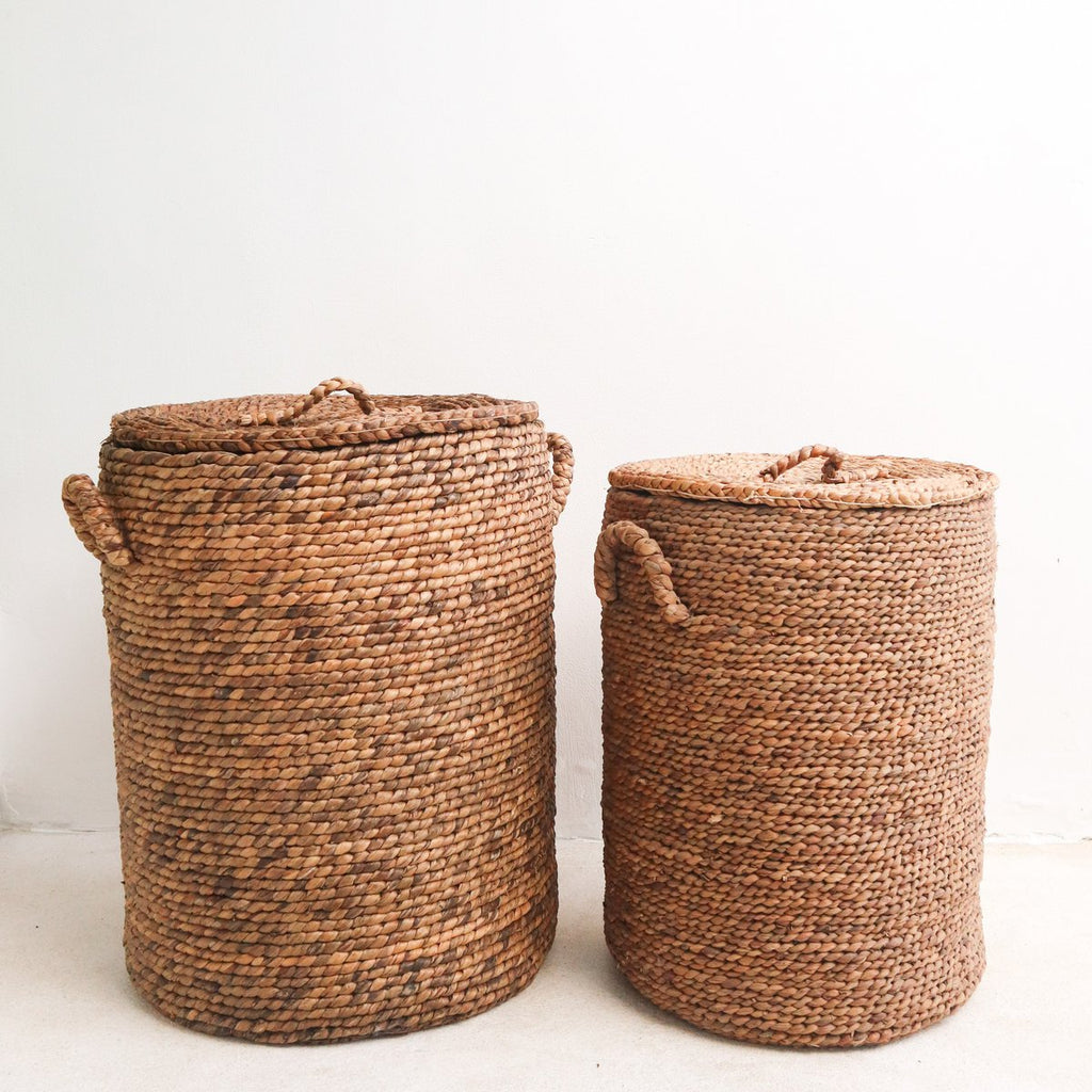 Handgeweven Wasmand IKAT – Waterhyacint Opbergmand met Deksel